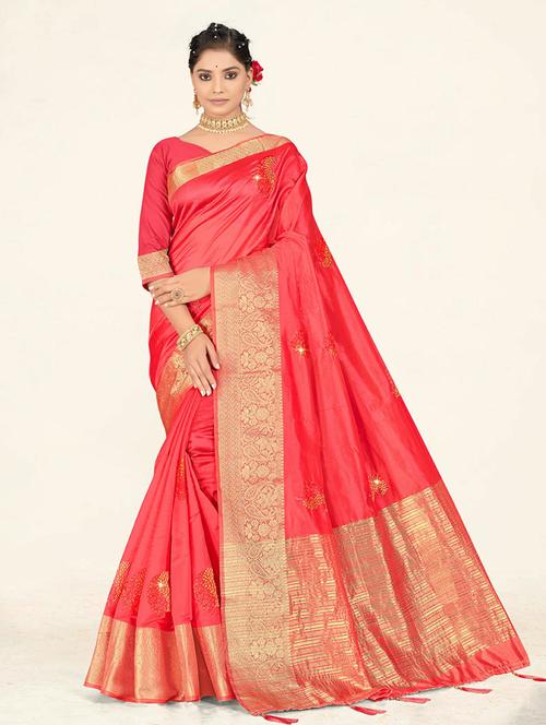 pink embellished gold bordered saree with blouse - 19471872 - Standard Image - 0