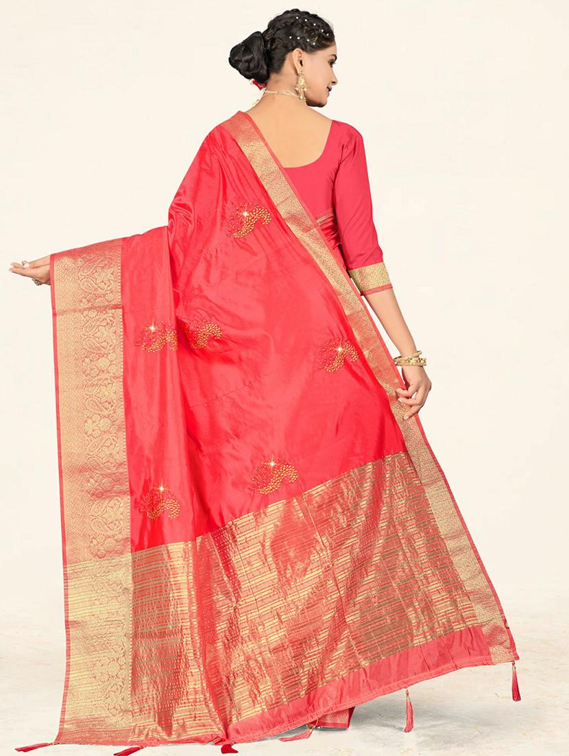 pink embellished gold bordered saree with blouse - 19471872 - Standard Image - 3
