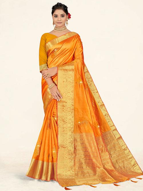 women's self design yellow colored saree with blouse - 19471876 -  Standard Image - 0