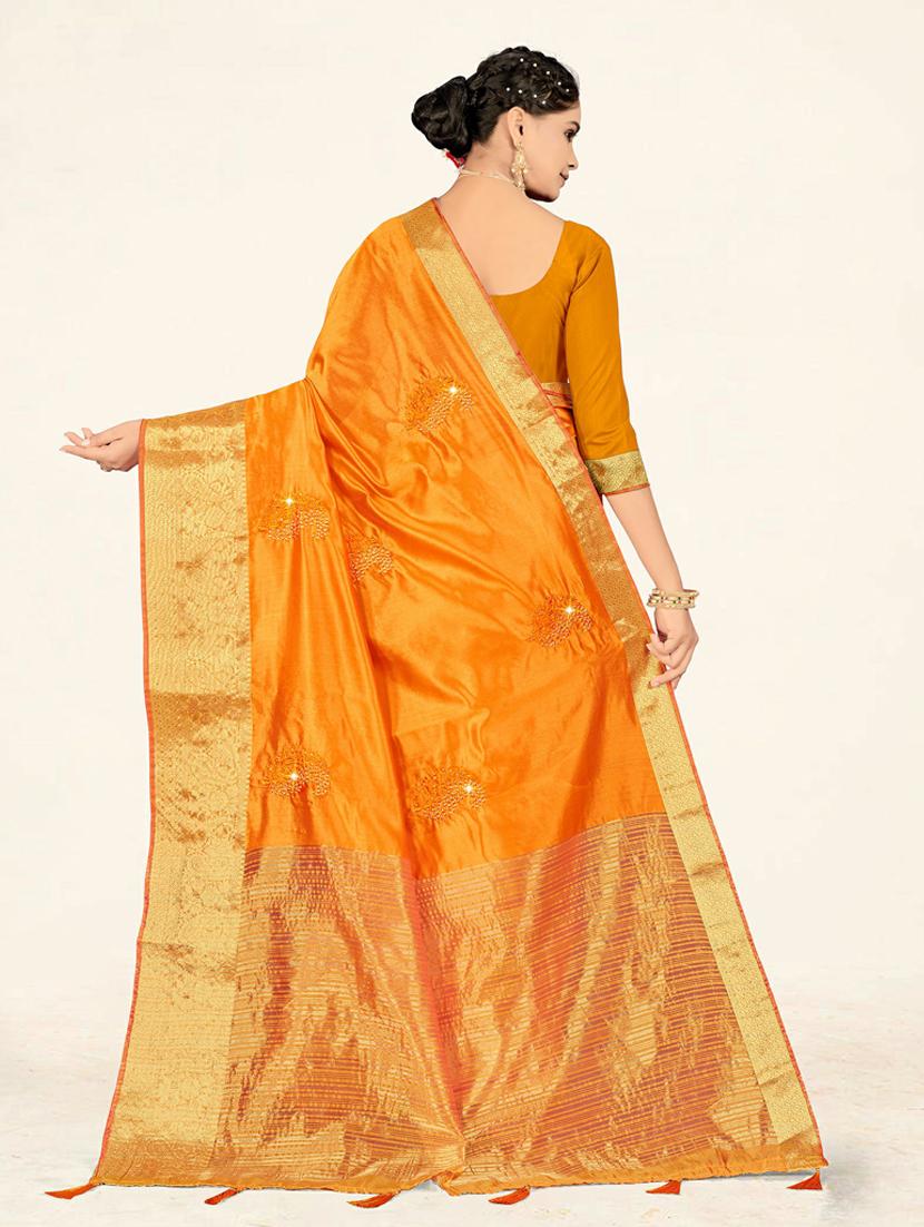 women's self design yellow colored saree with blouse - 19471876 - Standard Image - 3