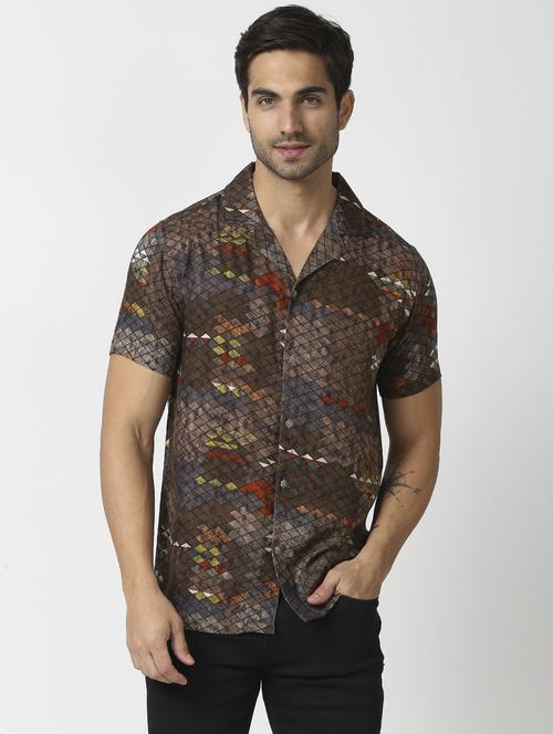 brown rayon casual shirt - 19472794 -  Standard Image - 0