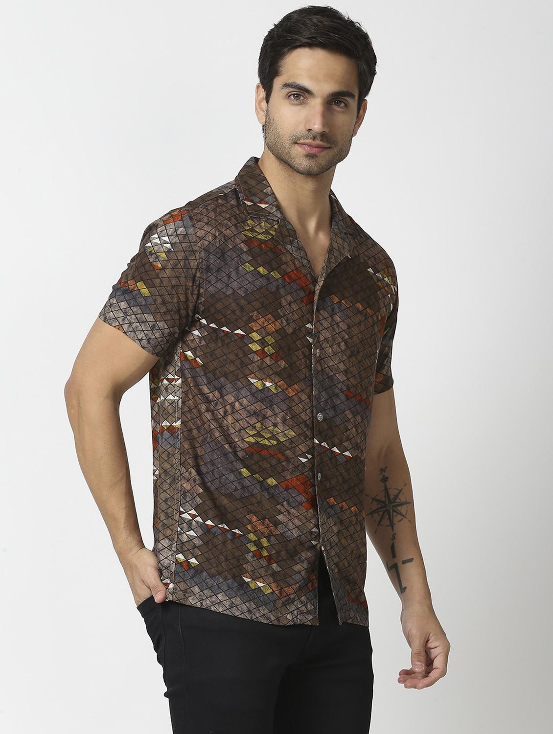brown rayon casual shirt - 19472794 - Standard Image - 3