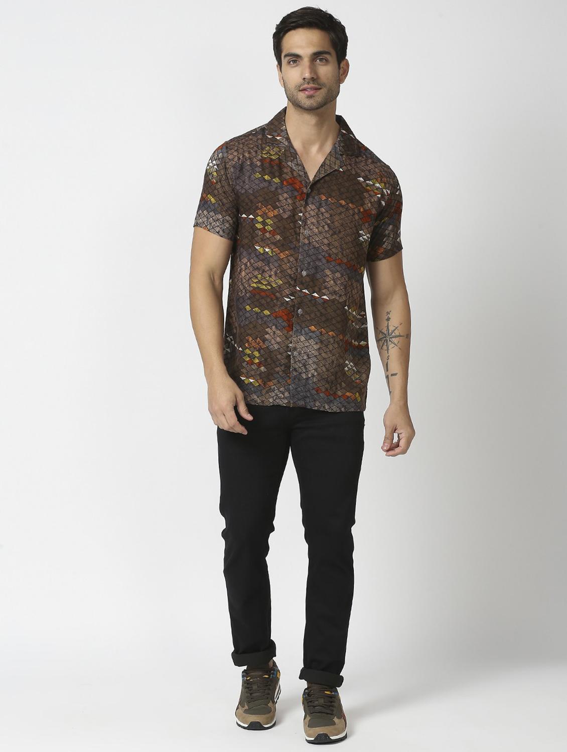 brown rayon casual shirt - 19472794 - Standard Image - 5