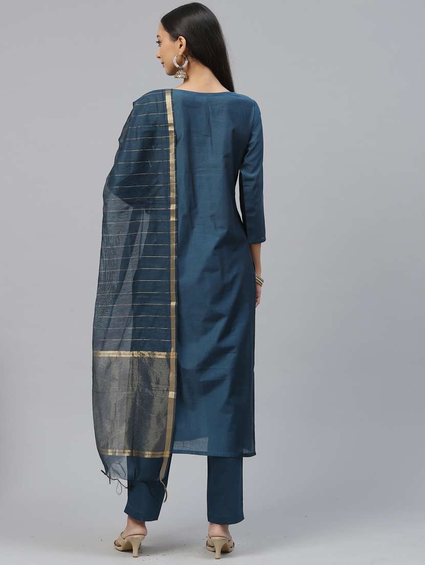 women teal kurta pant set with dupatta - 19473210 -  Standard Image - 3