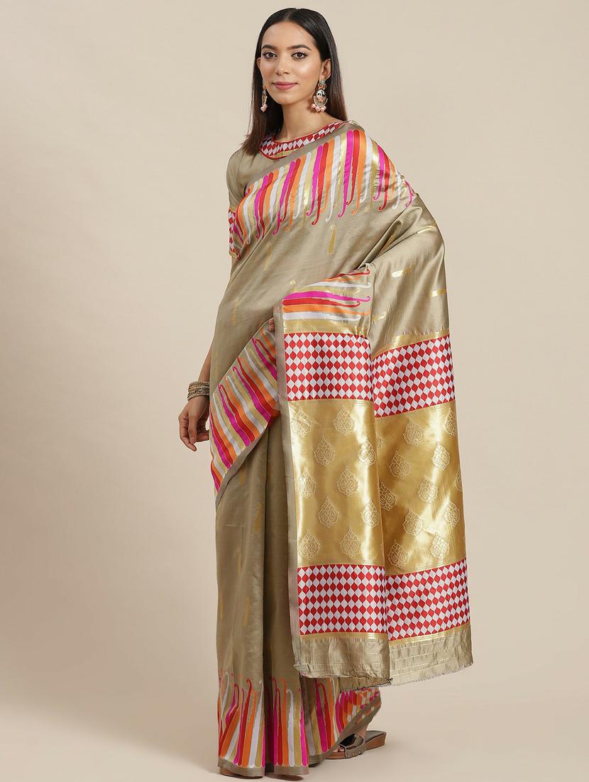 cream self design saree with blouse - 19473243 - Zoom Image - 0