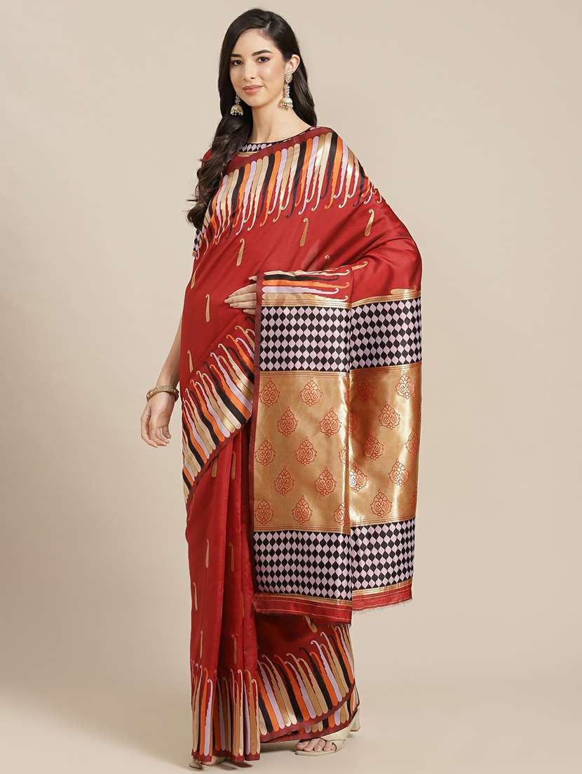 women's null red colored saree with blouse