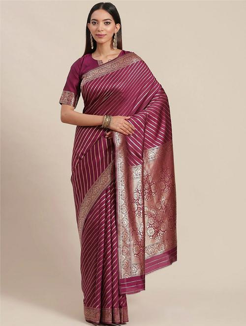 purple self design saree with blouse - 19473255 -  Standard Image - 0
