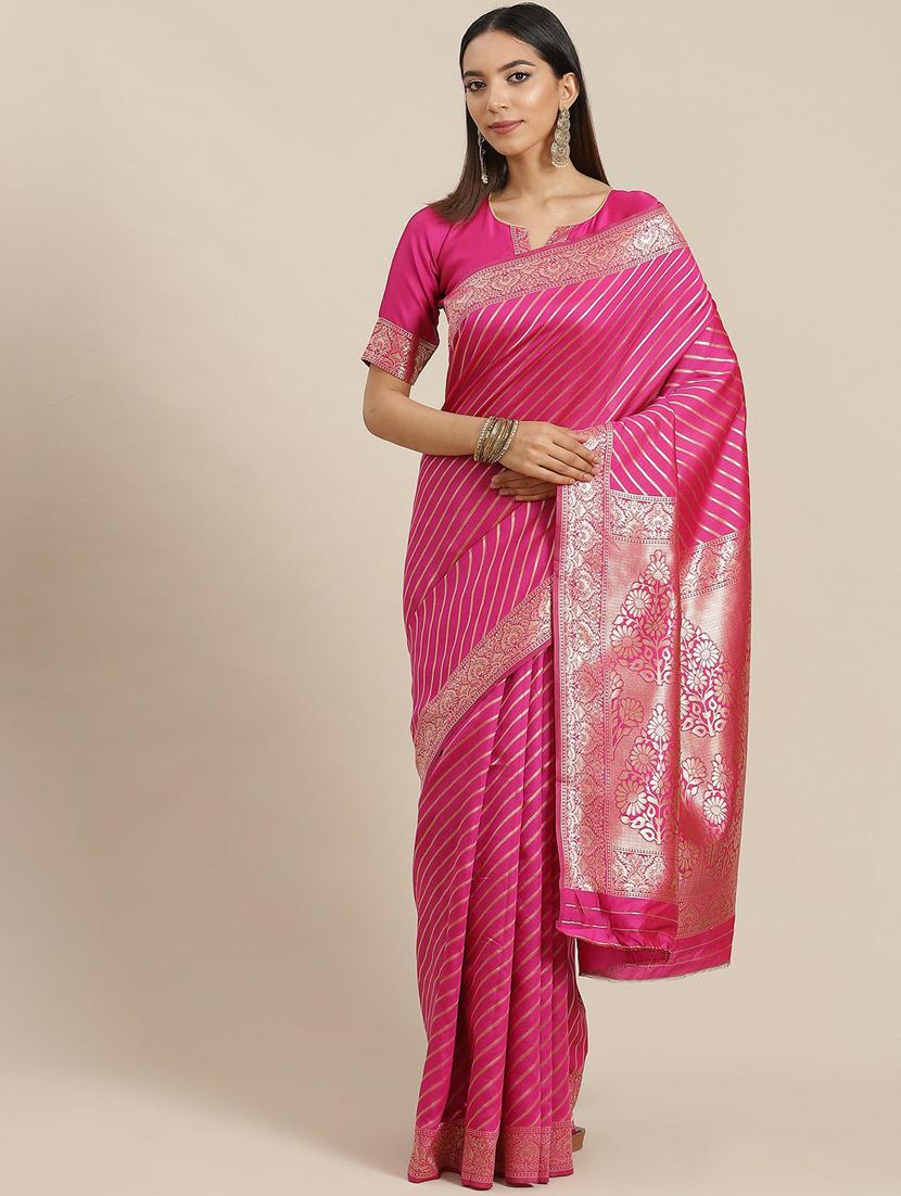 pink self design saree with blouse - 19473259 -  Zoom Image - 0