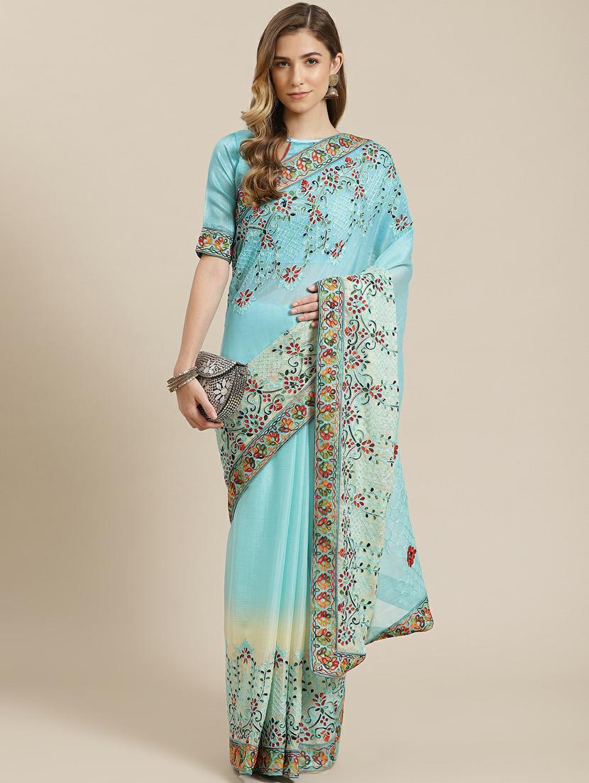 light blue self design saree with blouse - 19473278 - Zoom Image - 0