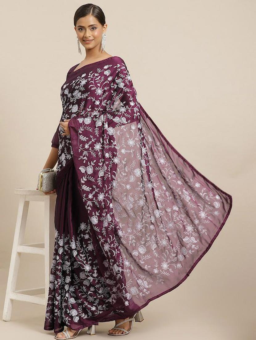 purple self design saree with blouse - 19473312 -  Zoom Image - 0