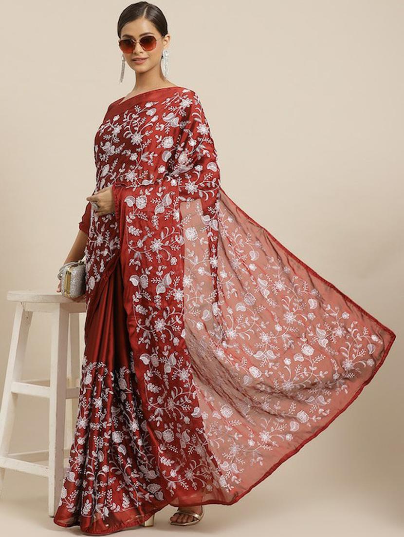 red self design saree with blouse - 19473313 -  Zoom Image - 0