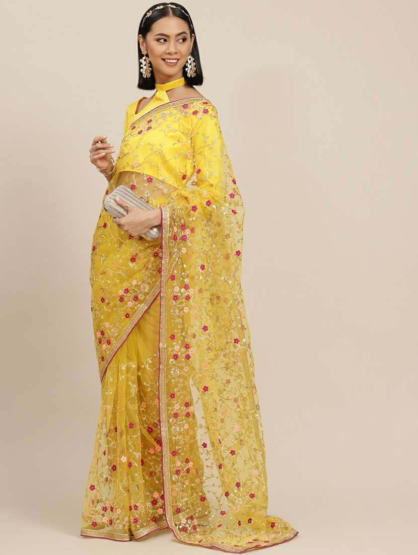 yellow embroidery and stone work with blouse - 19473382 - Zoom Image - 0