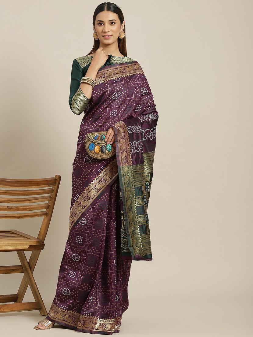 purple bandhani saree with blouse - 19473405 -  Zoom Image - 0