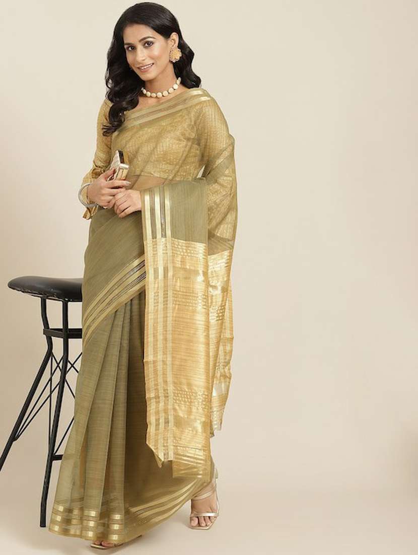 women's bordered royal blue colored saree with blouse