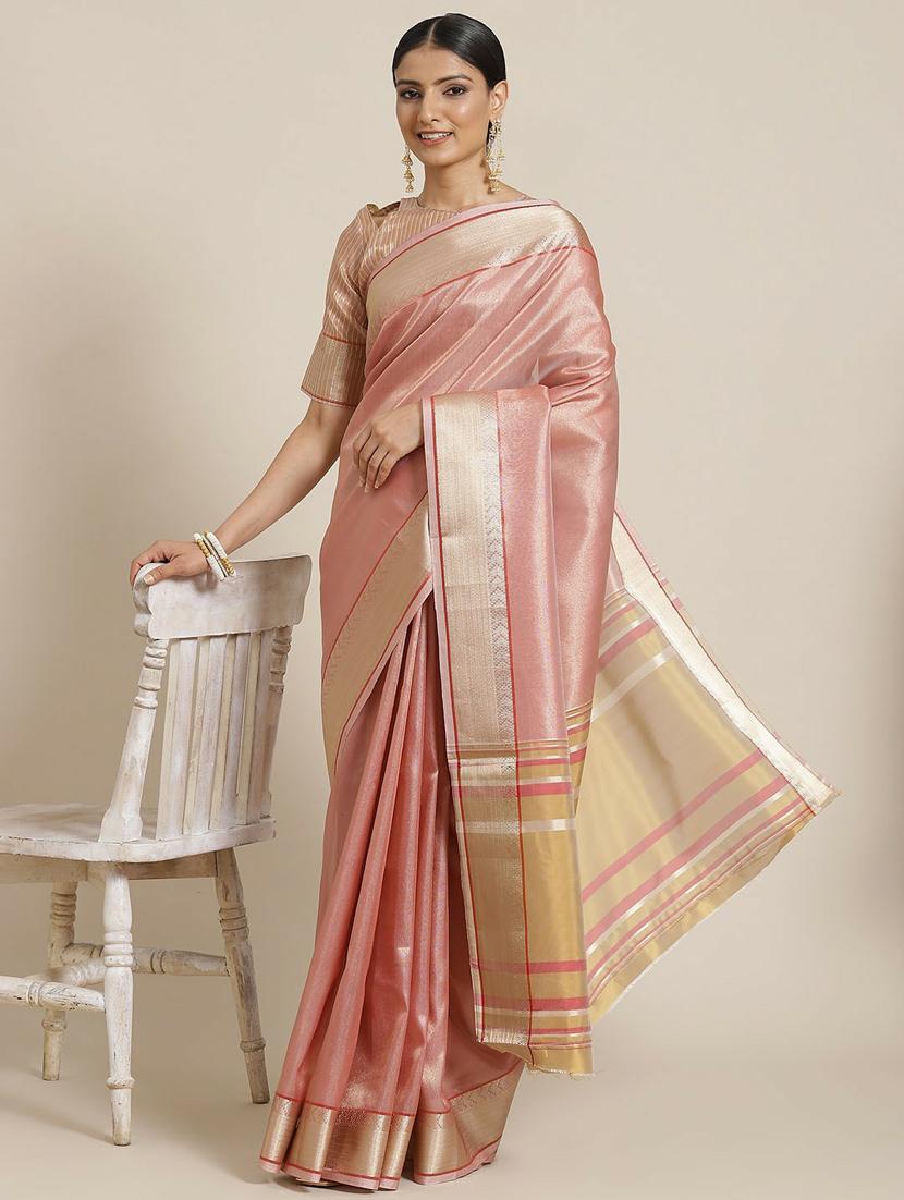 pink golden border saree with blouse - 19473475 - Zoom Image - 0