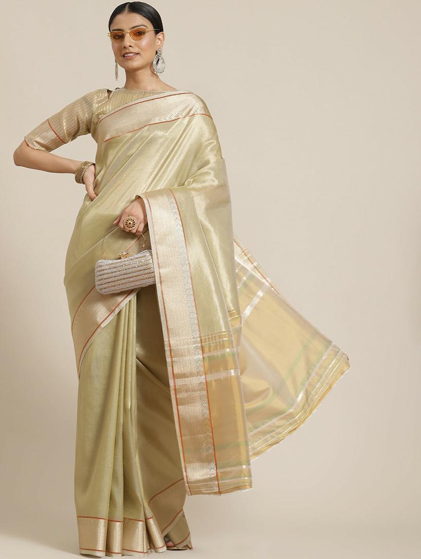 women's self design beige colored saree with blouse