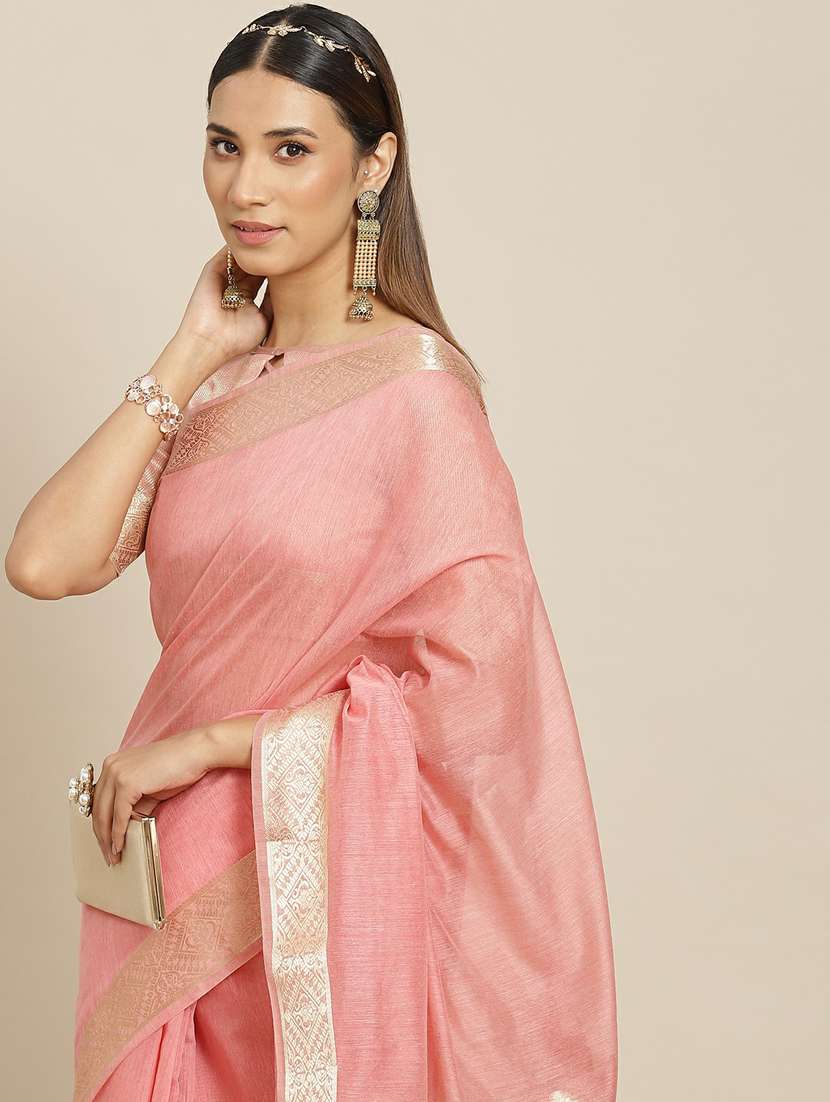 women's bordered pink colored saree with blouse - 19473491 - Standard Image - 3