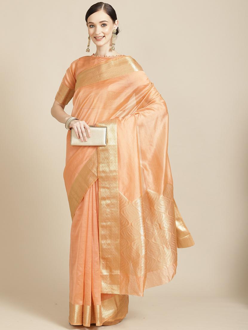 orange organza zari saree with blouse - 19473495 -  Zoom Image - 0
