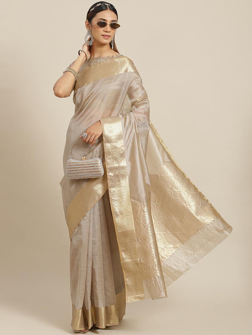 grey organza zari saree with blouse - 19473497 -  Zoom Image - 0