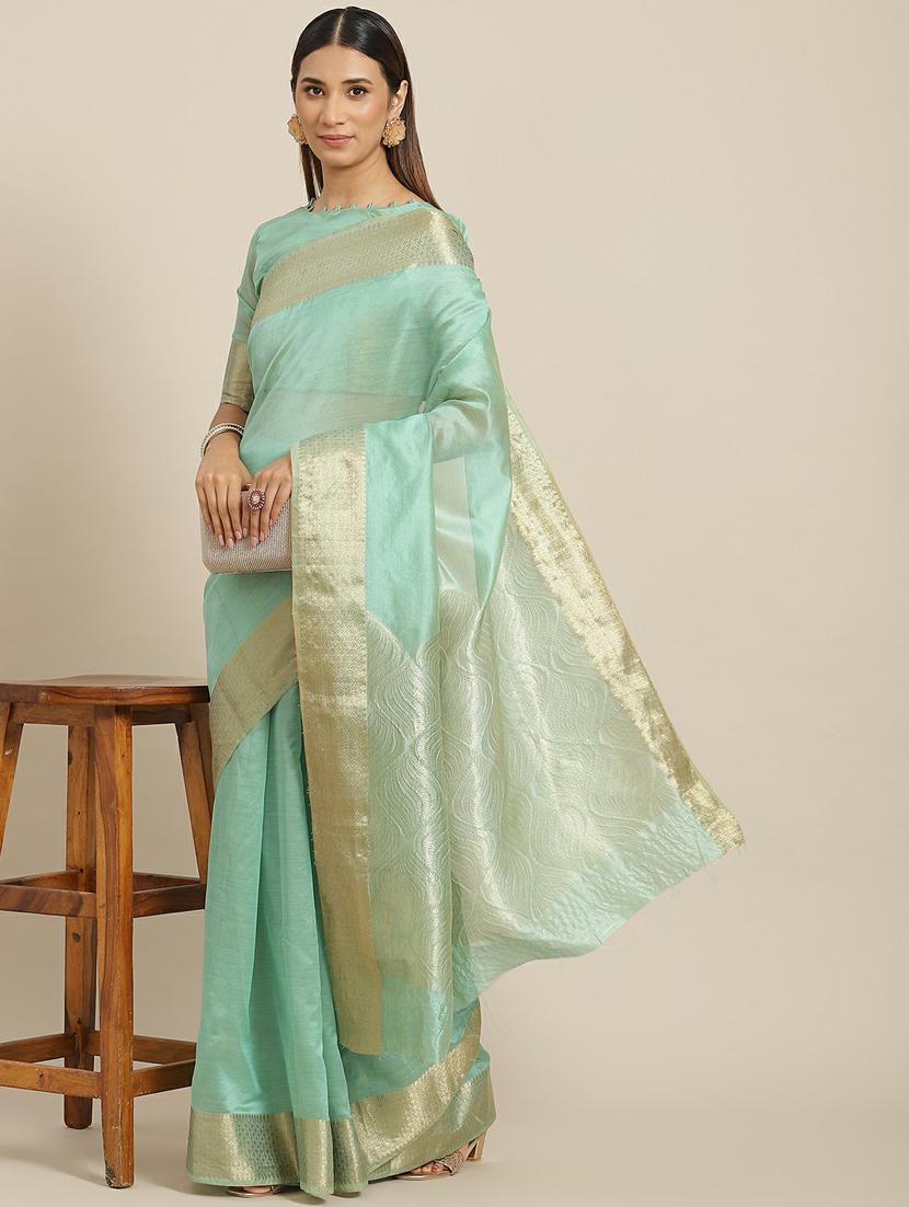 green organza zari saree with blouse - 19473498 - Zoom Image - 0