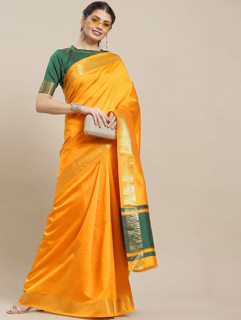 women's self design orange colored saree with blouse - 19473500 -  Zoom Image - 0