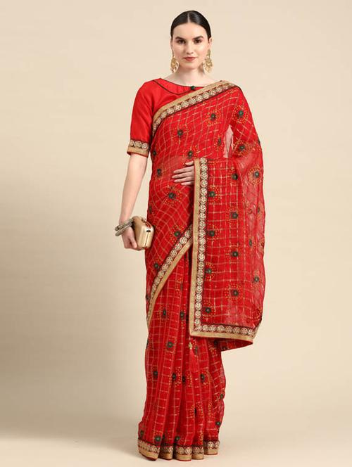 self design georgette saree with blouse - 19473564 - Standard Image - 0