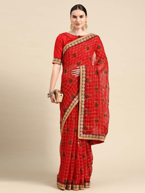 self design georgette saree with blouse - 19473564 - Zoom Image - 0