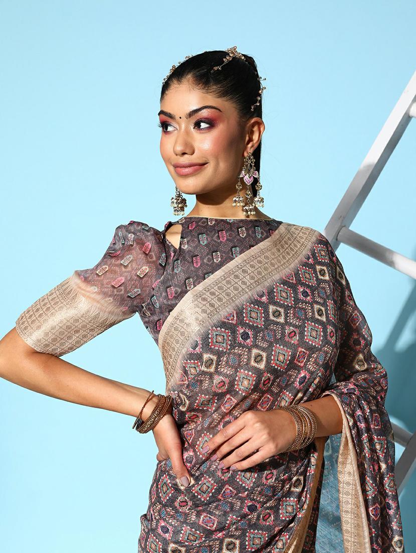 self design printed saree with blouse - 19473611 - Standard Image - 3