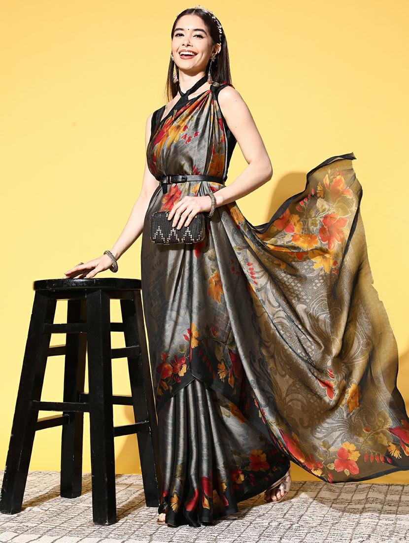 women's printed grey colored saree with blouse - 19473617 - Zoom Image - 0