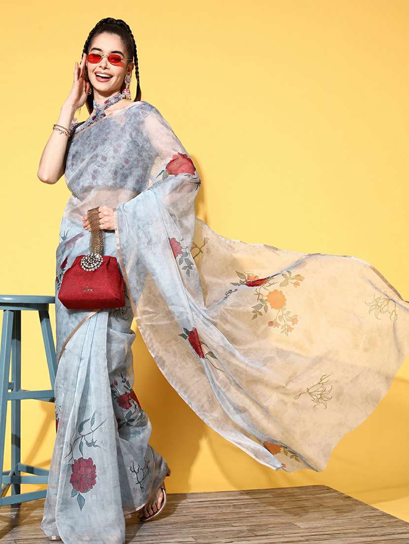 women's floral grey colored saree with blouse - 19473637 -  Zoom Image - 0