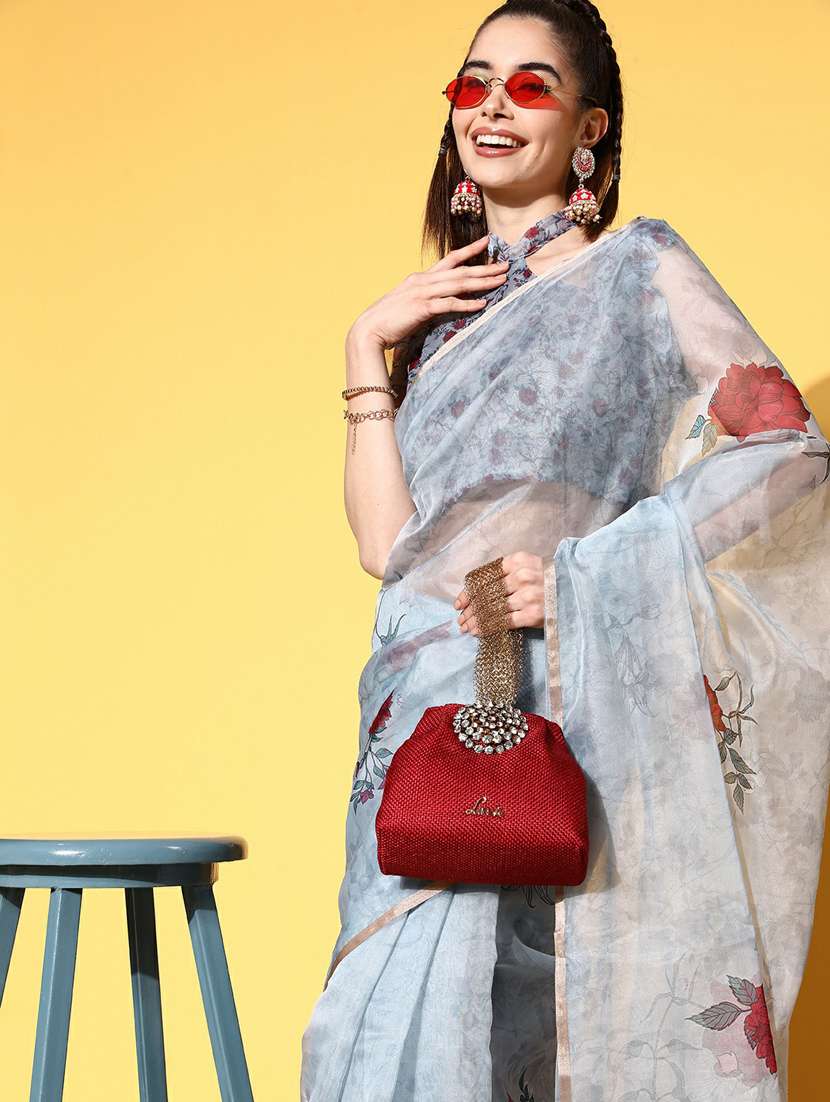 women's floral grey colored saree with blouse - 19473637 -  Standard Image - 3