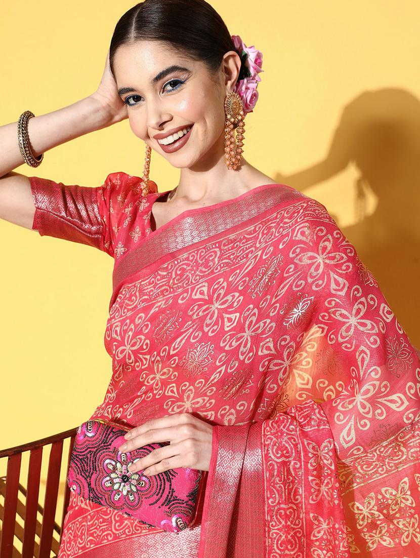 self design florals printed saree with blouse - 19473644 - Standard Image - 3