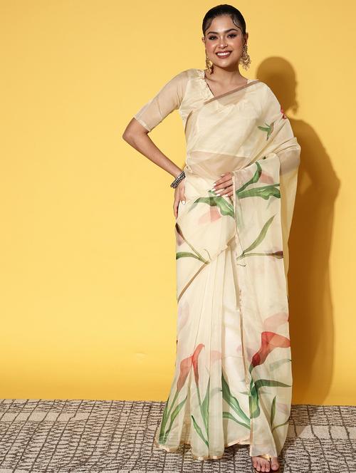 self design florals printed saree with blouse - 19473646 -  Standard Image - 0