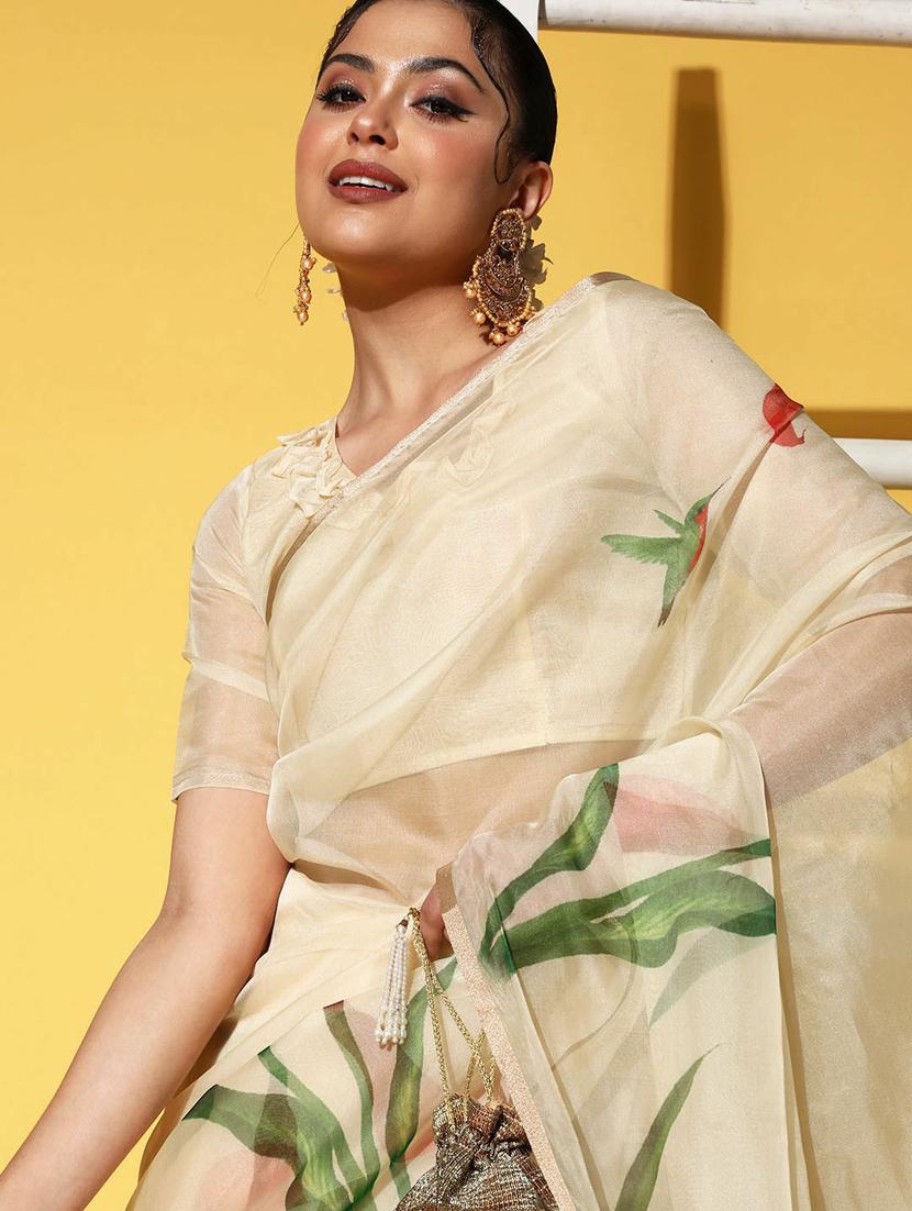 self design florals printed saree with blouse - 19473646 - Standard Image - 3