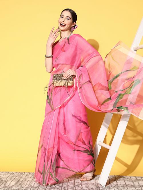 self design florals printed saree with blouse - 19473647 -  Standard Image - 0