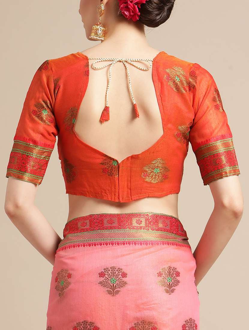 women's self design peach colored saree with blouse - 19473670 -  Standard Image - 3