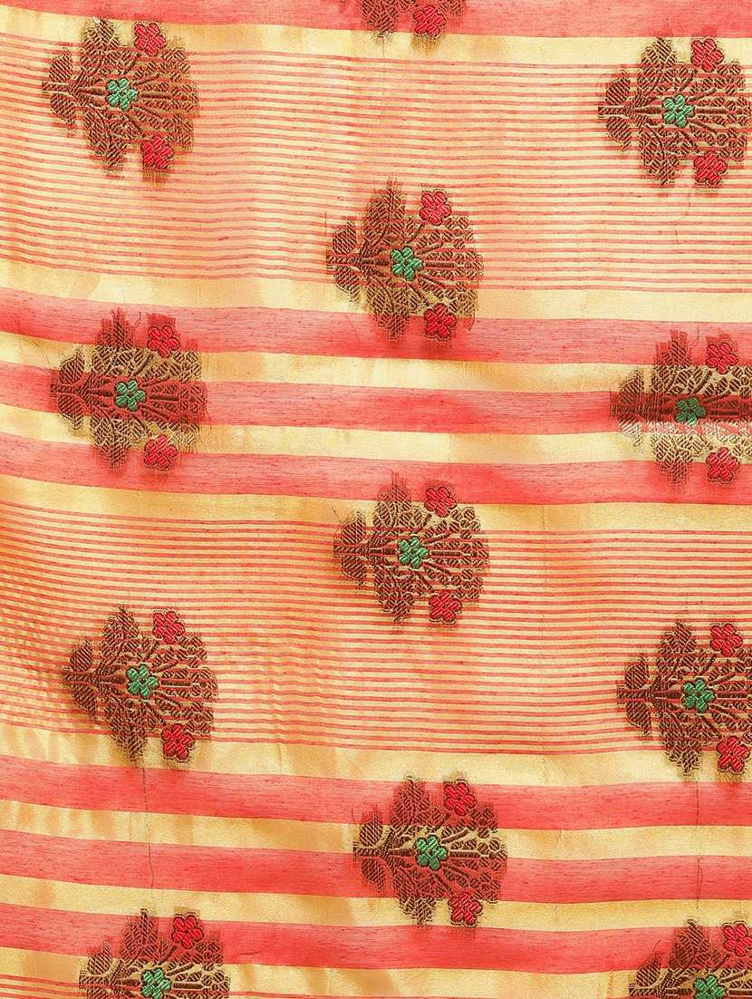 women's self design peach colored saree with blouse - 19473670 -  Standard Image - 5