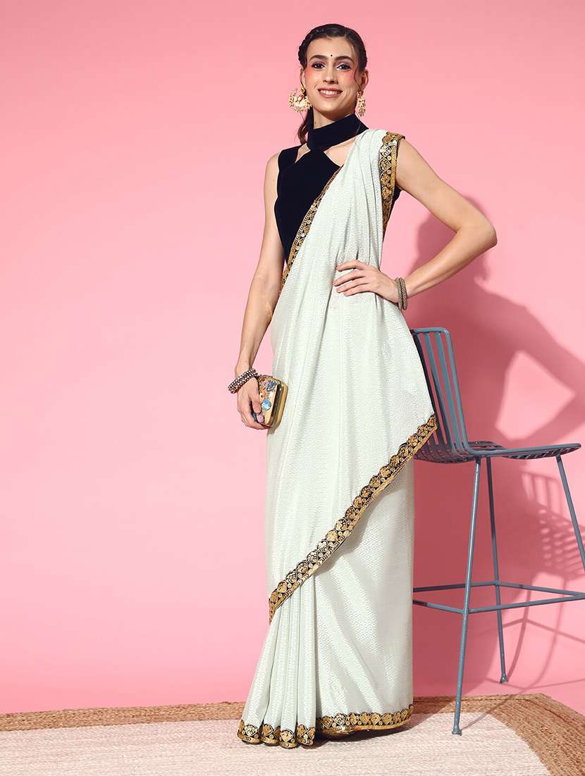 women's self design white colored saree with blouse