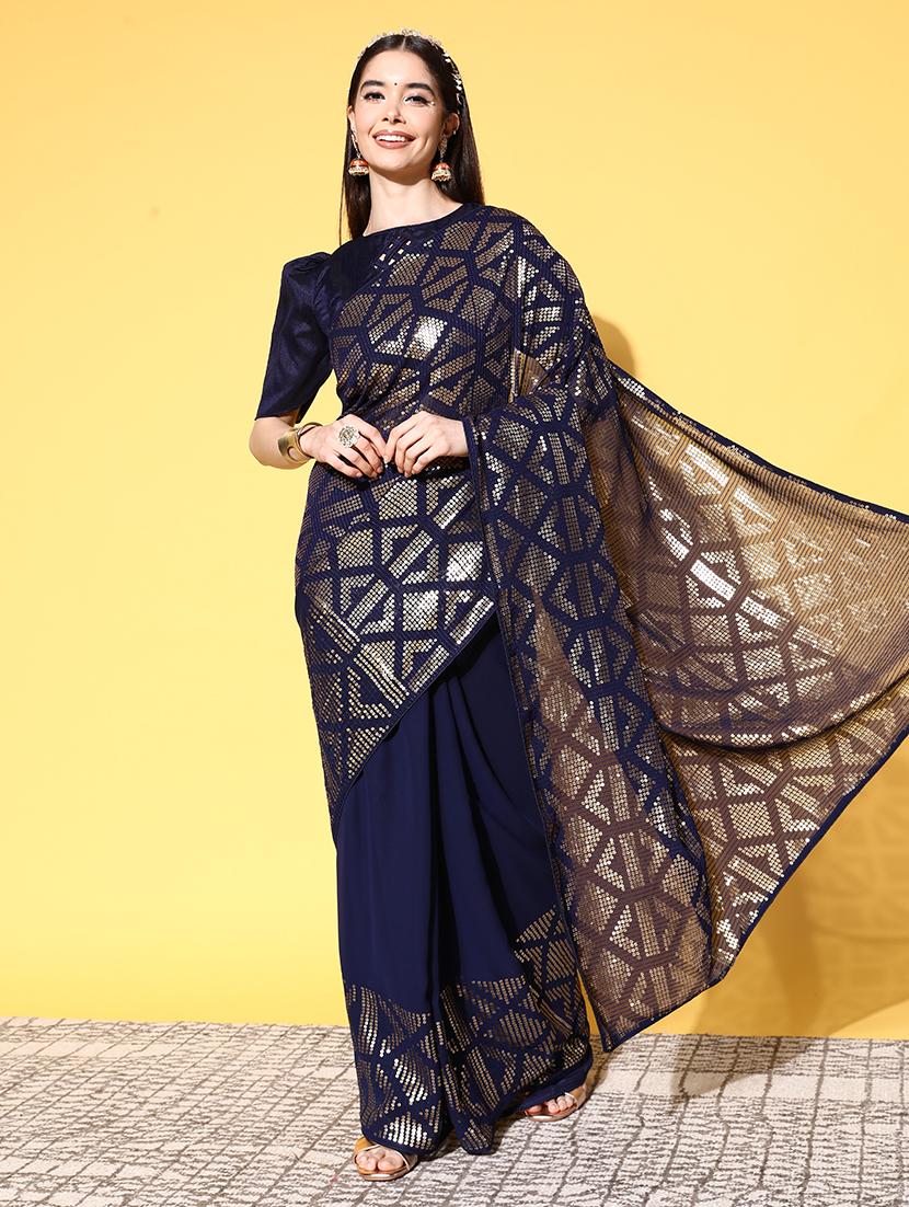 self design georgette saree with blouse - 19473738 - Zoom Image - 0