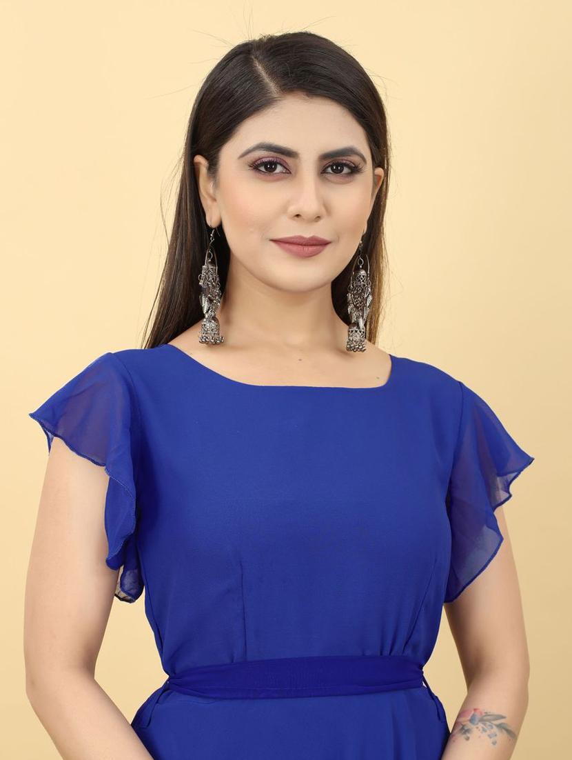 round neck solid gown dress - 19473787 - Standard Image - 3