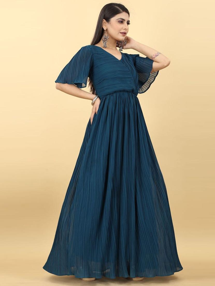 v-neck solid gown dress - 19473790 - Zoom Image - 0