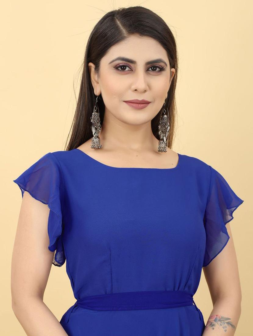 blue solid maxi dress - 19473798 - Standard Image - 3