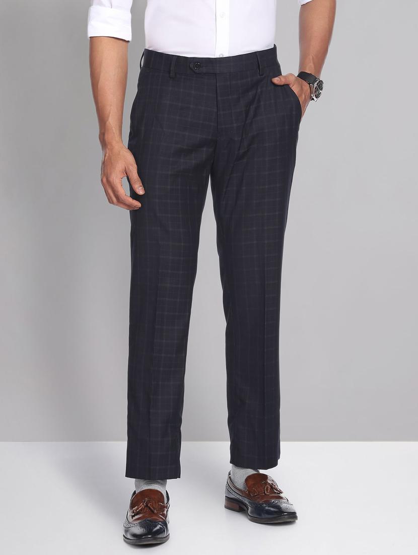 checks terry rayon flat front formal trousers  - 19474621 -  Zoom Image - 0