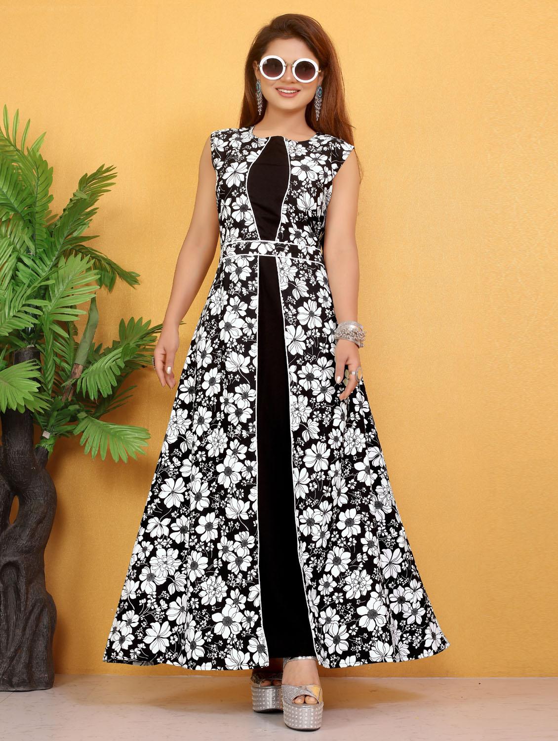 printed crepe long kurti gown - 19475423 -  Zoom Image - 0