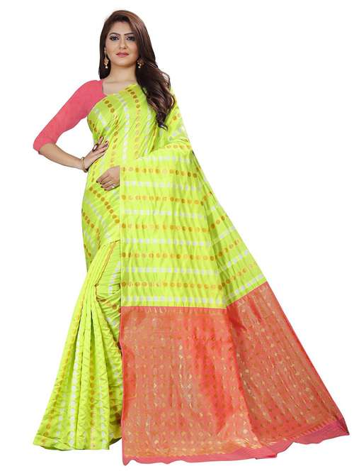 green silk blend banarasi saree with blouse - 19476141 - Standard Image - 0