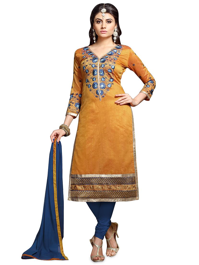 embroidered unstitched chudidar suits set - 19476455 - Zoom Image - 0