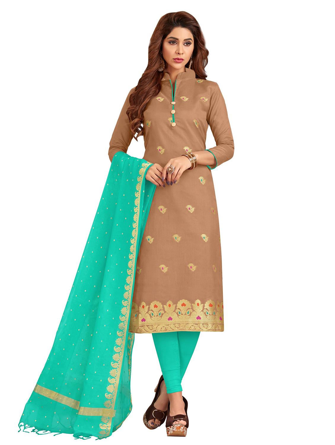 brown self design churidaar unstitched suit - 19476496 -  Zoom Image - 0
