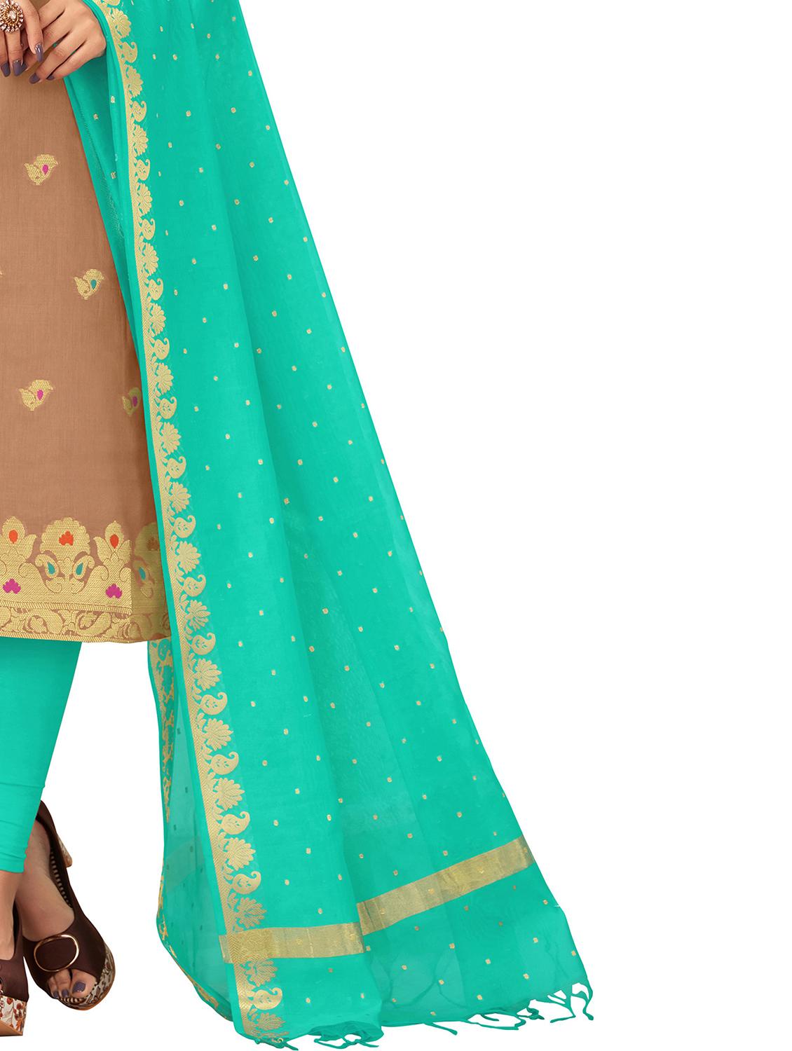brown self design churidaar unstitched suit - 19476496 - Standard Image - 3