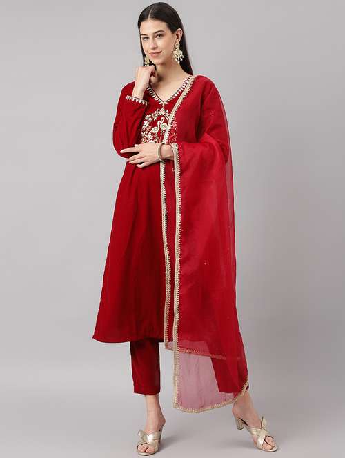 women three quarter sleeve kurta pant with dupatta set