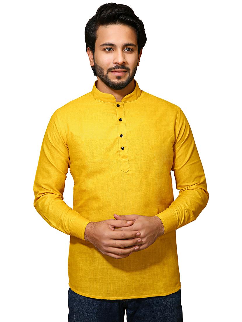 yellow solid short kurta - 19480923 - Zoom Image - 0